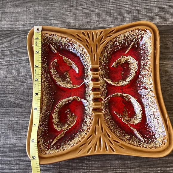 Vintage Mid Century 70’s Ashtray Browns & Red Drip Glasé - Picture 8 of 9